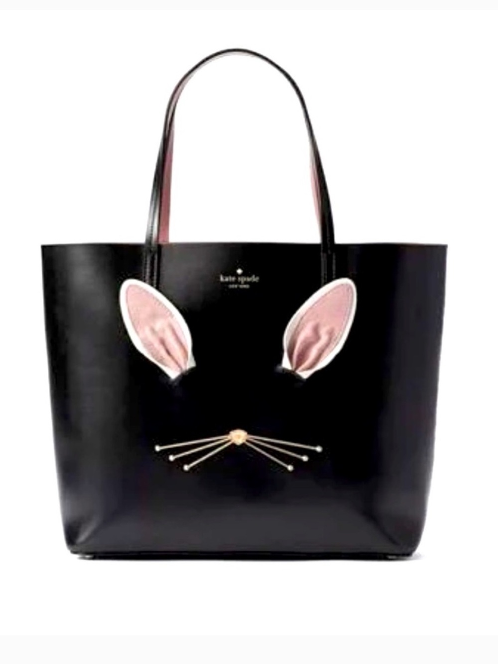 Kate Spade Hop To It Black Leather Bunny Rabbit Tote Bag